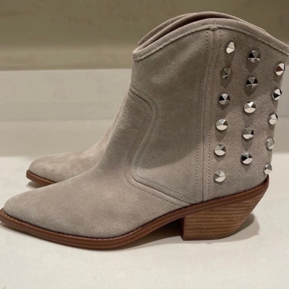 Marc Fisher Studded Taupe Suede Ankle Booties